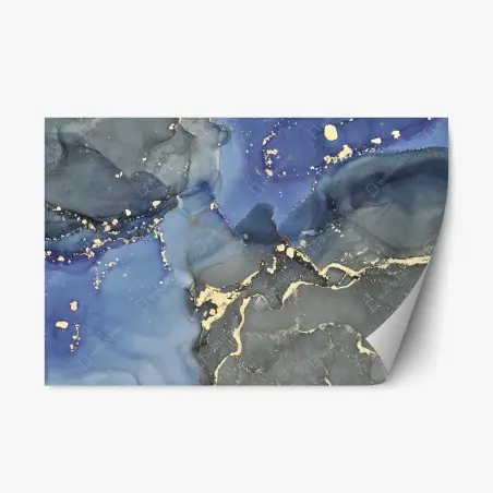 Sticker repositionnable paysage abstrait liquide aux reflets dorés – Wallnifity®