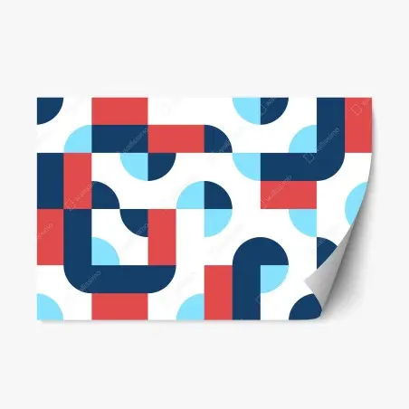 Sticker repositionnable motif géométrique moderne bleu et corail – Wallnifity®