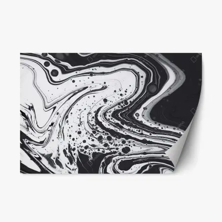 Sticker repositionnable abstraction marbrée en noir et blanc – Wallnifity®