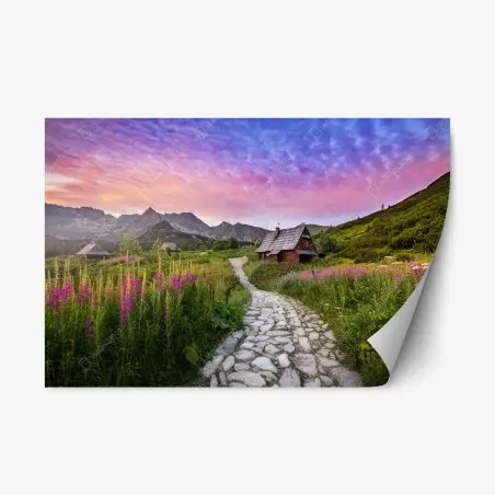 Sticker repositionnable lever de soleil estival à Hala Gąsienicowa, Tatras – Wallnifity®