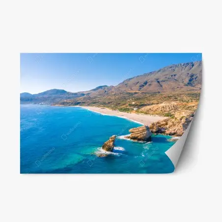 Sticker repositionnable paysage côtier aux eaux turquoises et falaises sculptées – Wallnifity®