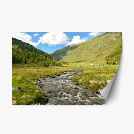 Sticker repositionnable panorama alpin au bord du ruisseau – Wallnifity®