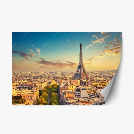 Sticker repositionnable vue panoramique de la Tour Eiffel au coucher de soleil, Paris – Wallnifity®