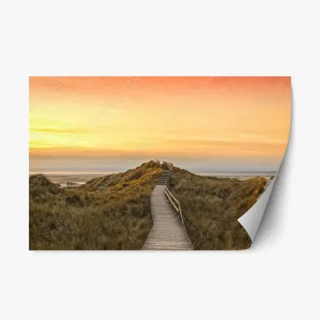 Sticker repositionnable passerelle vers la mer à Amrum au coucher de soleil – Wallnifity®