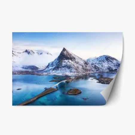 Sticker repositionnable paysage aérien des îles Lofoten au coucher du soleil – Wallnifity®