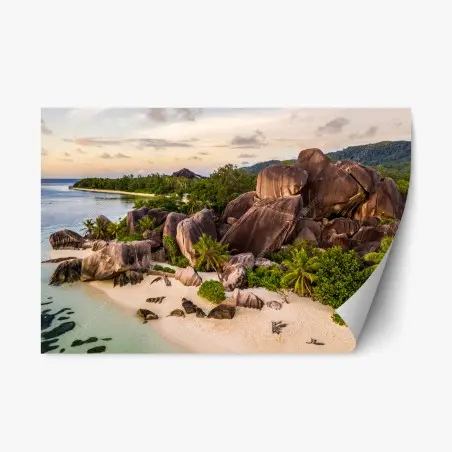 Sticker repositionnable paradis de sable blanc à Anse d'Argent, La Digue – Wallnifity®