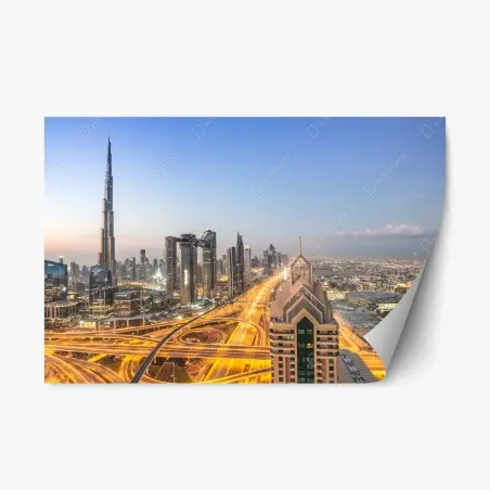 Sticker repositionnable panorama urbain de Dubaï au crépuscule – Wallnifity®