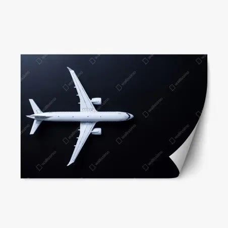 Sticker repositionnable avion blanc minimaliste sur fond noir – Wallnifity®