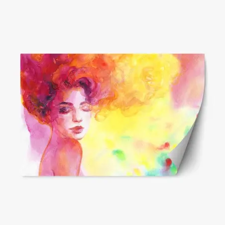 Sticker repositionnable femme en aquarelle aux cheveux flamboyants – Wallnifity®