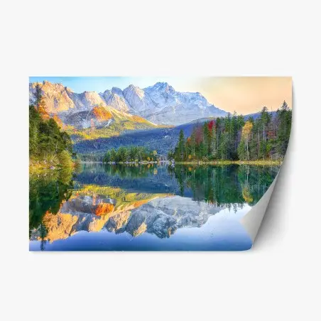 Sticker repositionnable reflets d'automne au lac Eibsee devant Zugspitze – Wallnifity®