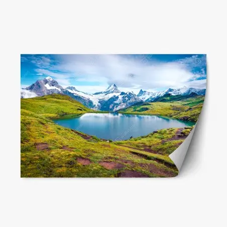 Sticker repositionnable vue pittoresque du lac Bachalpsee et du Schreckhorn – Wallnifity®