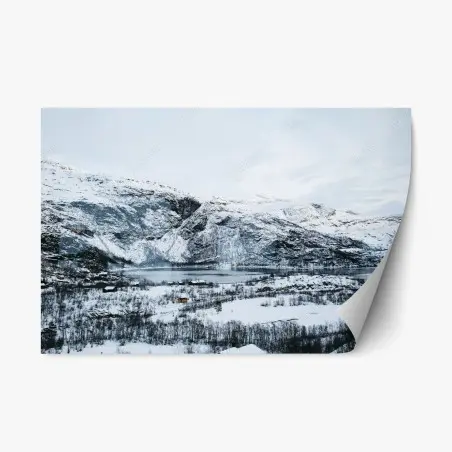 Sticker repositionnable calme hivernal au bord du fjord enneigé – Wallnifity®