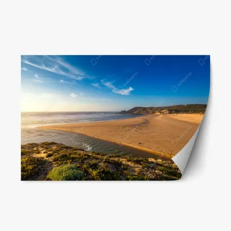 Sticker repositionnable paysage côtier Praia da Amoreira, Algarve au coucher de soleil – Wallnifity®