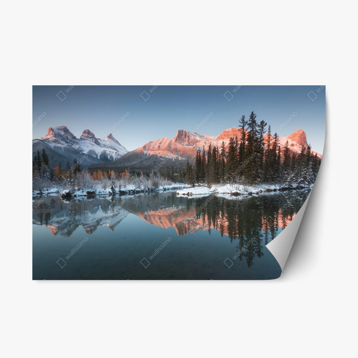 Sticker repositionnable aurore sur montagnes enneigées et reflet paisible – Wallnifity® Sticker repositionnable aurore sur montagnes enneigées et reflet paisible – Wallnifity®