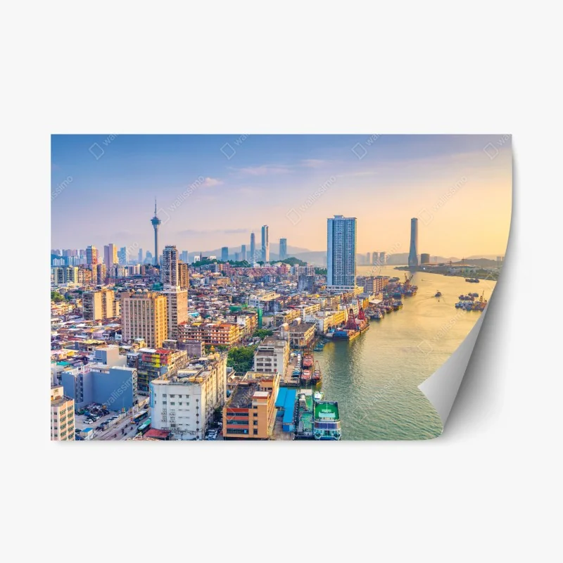 Sticker repositionnable vue panoramique de Macao au coucher de soleil – Wallnifity® Sticker repositionnable vue panoramique de Macao au coucher de soleil – Wallnifity®