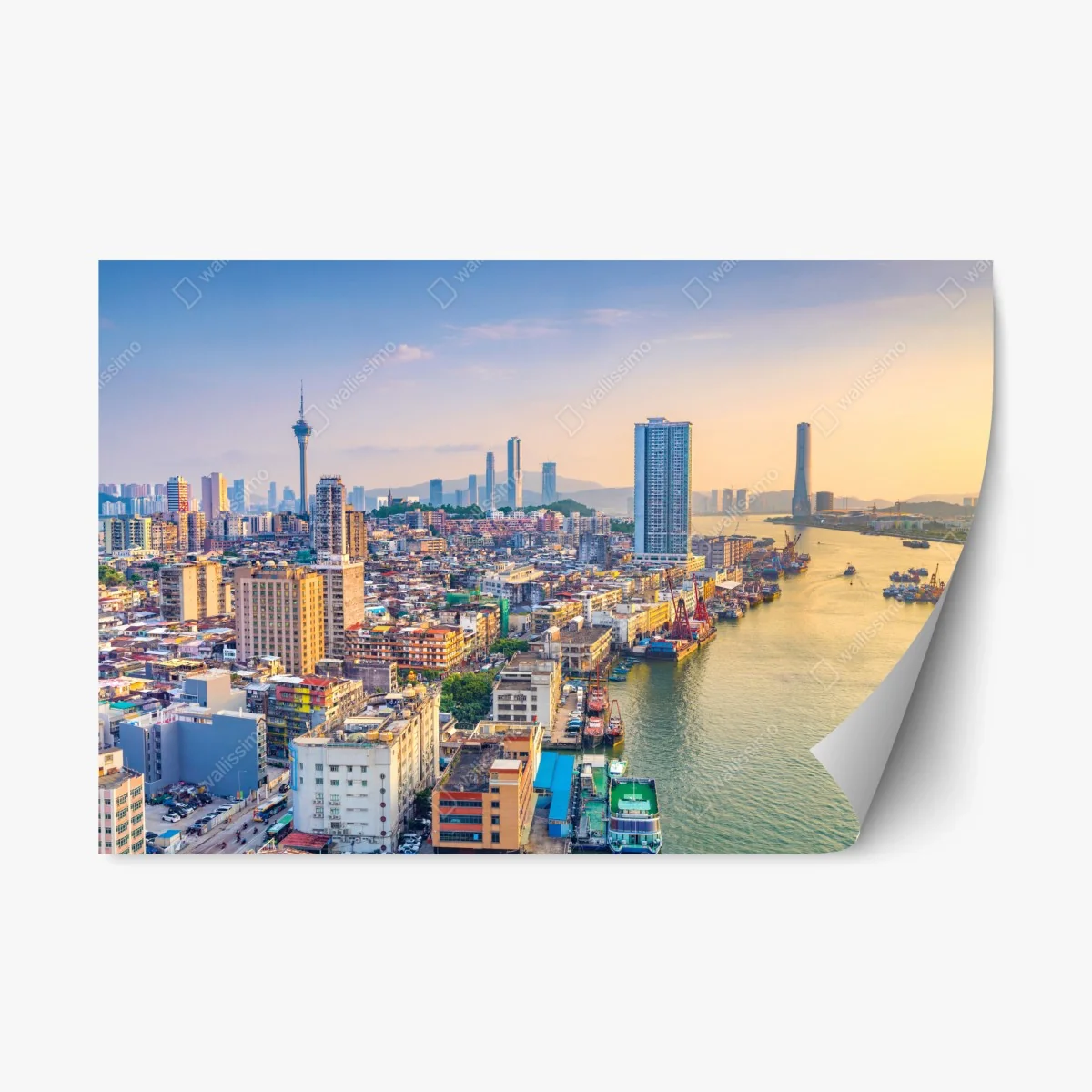 Sticker repositionnable vue panoramique de Macao au coucher de soleil – Wallnifity® Sticker repositionnable vue panoramique de Macao au coucher de soleil – Wallnifity®