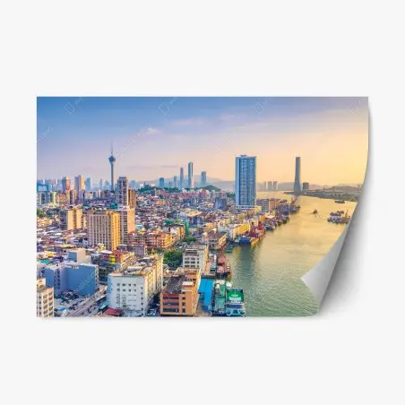 Sticker repositionnable vue panoramique de Macao au coucher de soleil – Wallnifity®