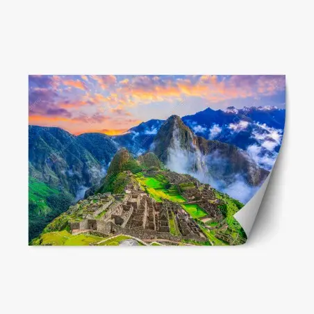 Sticker repositionnable lever de soleil sur Machu Picchu, panorama des Andes – Wallnifity®