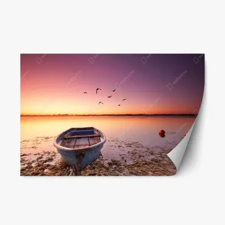 Sticker repositionnable bateau au crépuscule sur lac tranquille – Wallnifity®