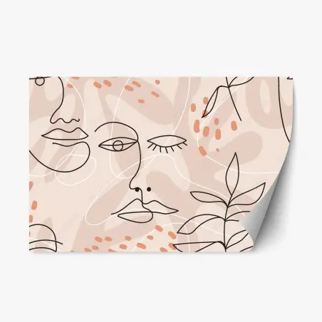 Sticker repositionnable visages en tracé continu sur fond pastel – Wallnifity®