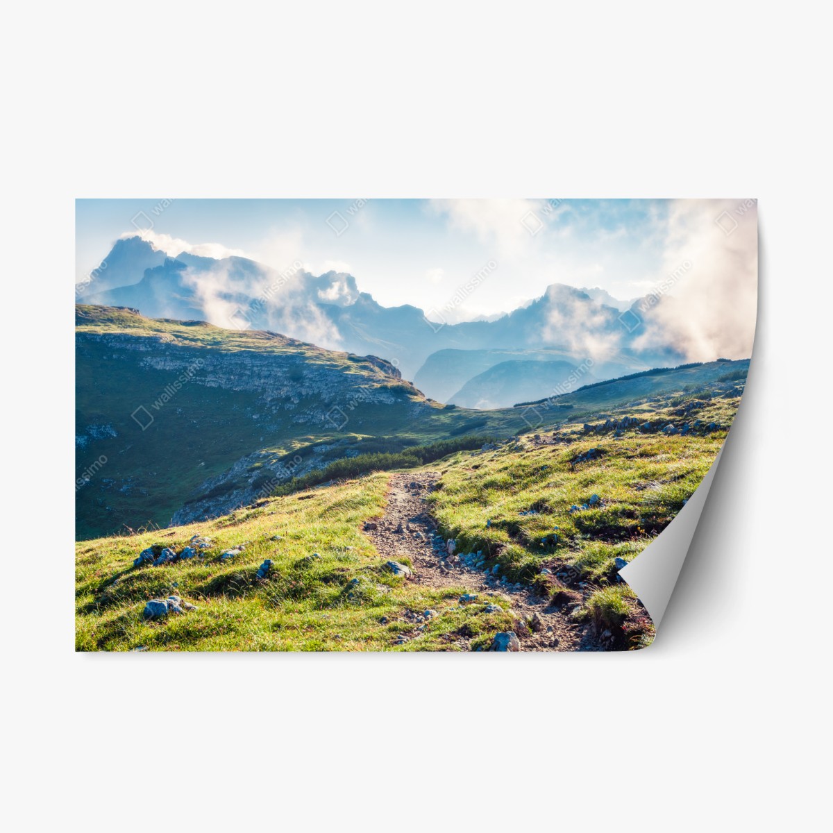 Sticker repositionnable sentier brumeux dans les Dolomites, Monte Piana et Tre Cime di Lavaredo – Wallnifity®