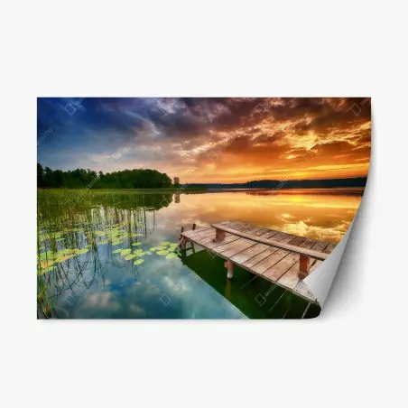 Sticker repositionnable aube dorée sur le lac paisible – Wallnifity®