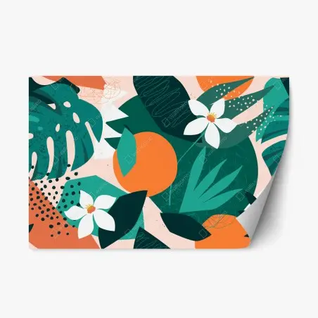 Sticker repositionnable composition botanique tropicale aux agrumes – Wallnifity®