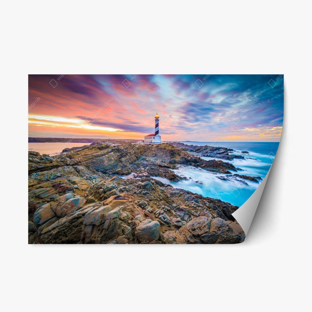 Sticker repositionnable phare de Favaritx au coucher de soleil, Minorque – Wallnifity®