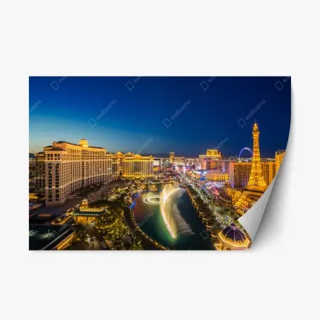 Sticker repositionnable ciel nocturne de Las Vegas avec fontaines illuminées – Wallnifity®