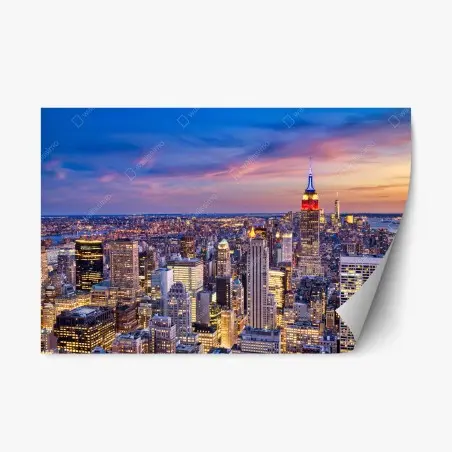 Sticker repositionnable crépuscule sur New York — Empire State Building illuminé – Wallnifity®