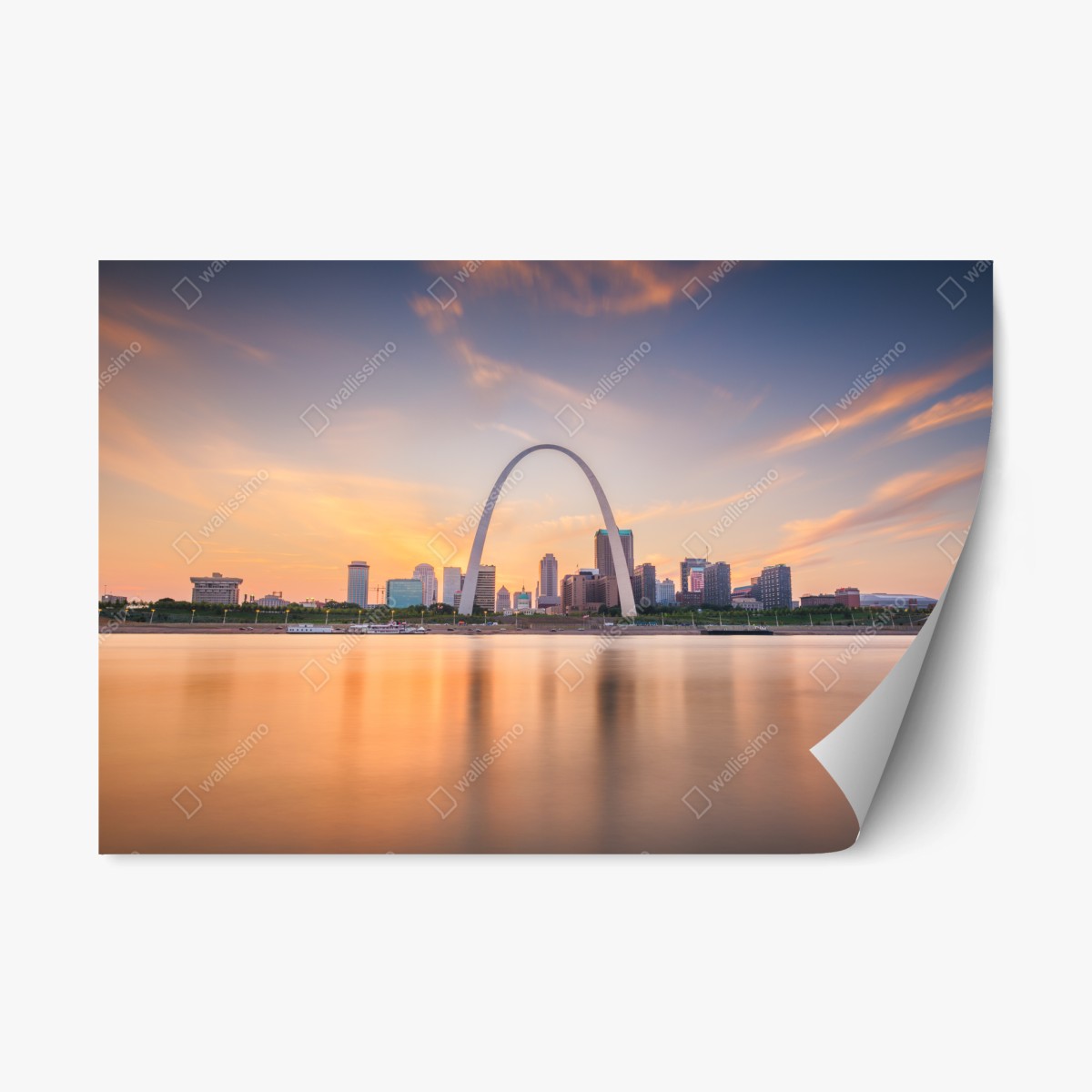 Sticker repositionnable crépuscule doré au-dessus de St. Louis et du Gateway Arch – Wallnifity®