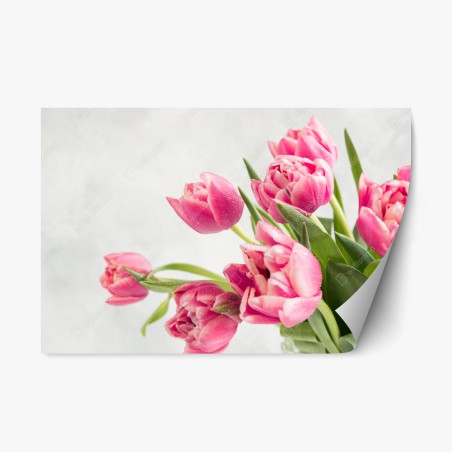 Sticker repositionnable bouquet de tulipes roses sur fond clair – Wallnifity®