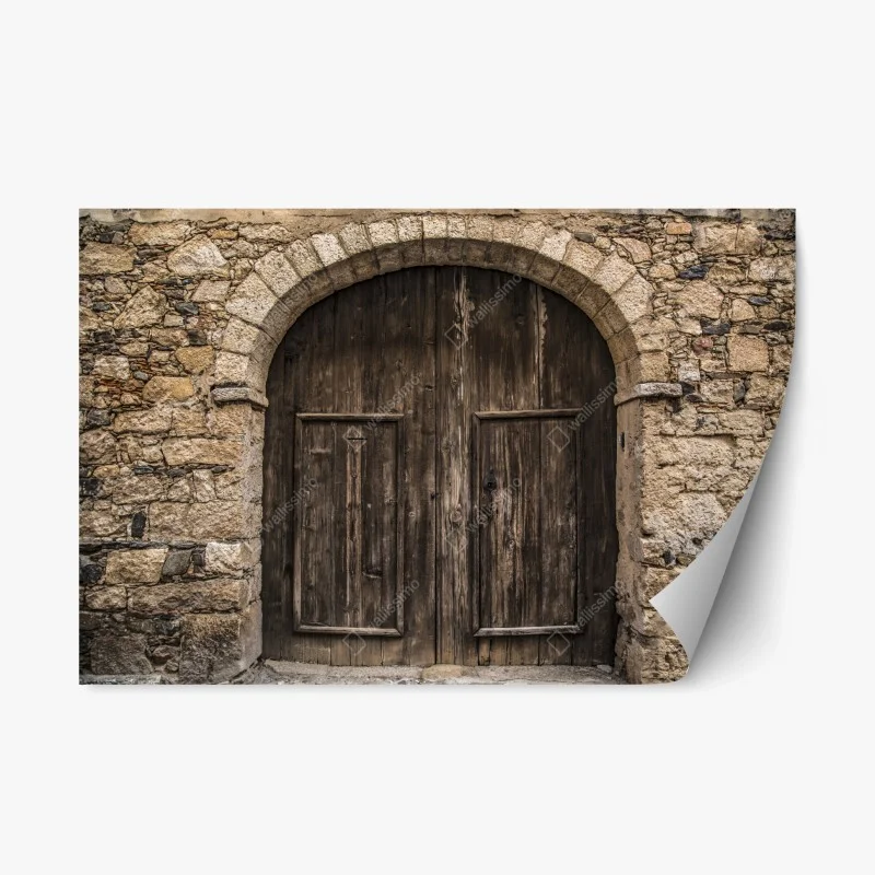 Sticker repositionnable porte médiévale en bois et pierre – Wallnifity®