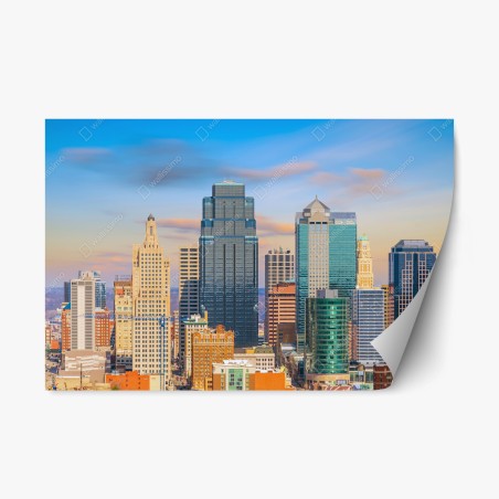 Sticker repositionnable skyline de Kansas City au crépuscule – Wallnifity®
