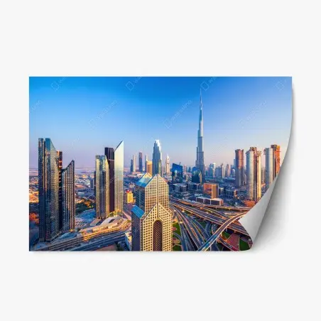 Sticker repositionnable skyline de Dubaï au coucher du soleil – Wallnifity®