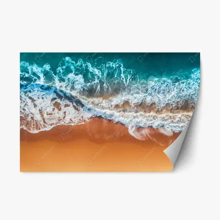 Sticker repositionnable vagues aériennes sur plage dorée – Wallnifity®