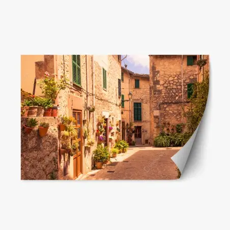 Sticker repositionnable ruelle ensoleillée d'un village méditerranéen – Wallnifity®