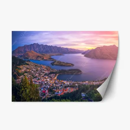 Sticker repositionnable crépuscule sur Queenstown : panorama lacustre – Wallnifity®