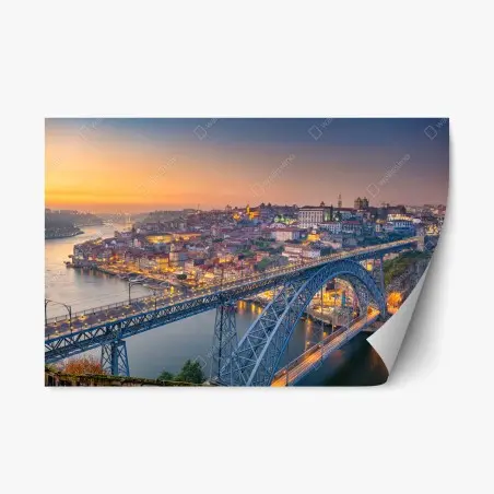Sticker repositionnable coucher de soleil sur Porto et le pont Dom Luís – Wallnifity®