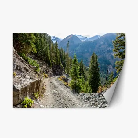 Sticker repositionnable sentier de montagne alpin entre pins et sommets – Wallnifity®