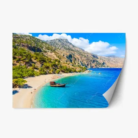 Sticker repositionnable plage paradisiaque d'Apella, Karpathos – Wallnifity®