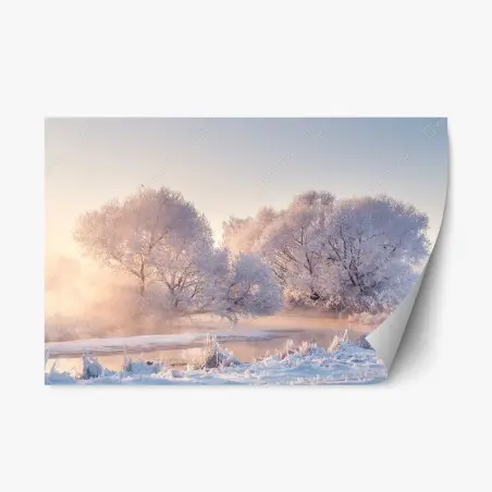 Sticker repositionnable aube rosée sur arbres givrés – Wallnifity®