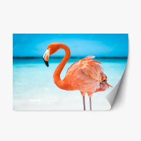 Sticker repositionnable flamant rose au bord de l'océan – Wallnifity®