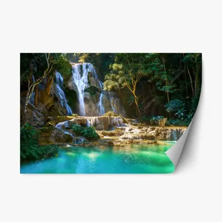 Sticker repositionnable cascade tropicale aux eaux turquoise – Wallnifity®
