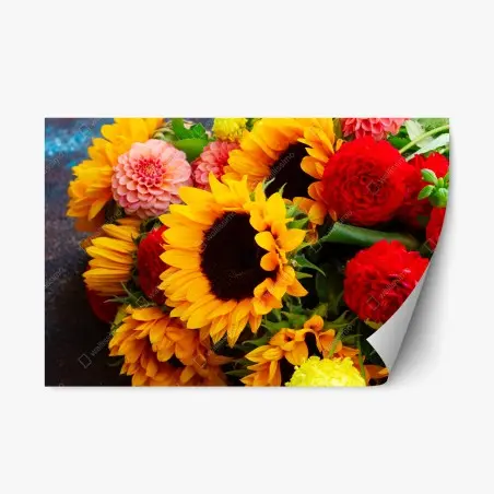 Sticker repositionnable bouquet estival de tournesols et dahlias – Wallnifity®