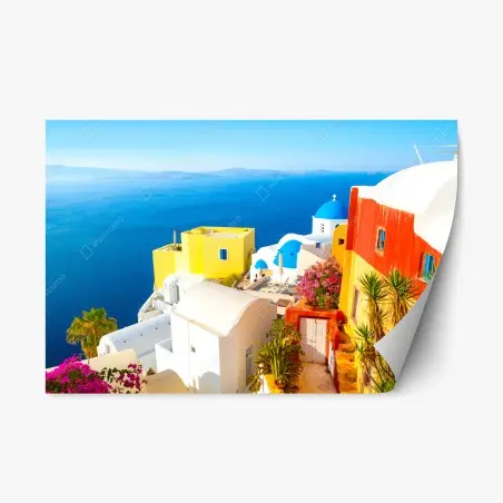 Sticker repositionnable vue colorée de Santorin sur la Mer Égée – Wallnifity®