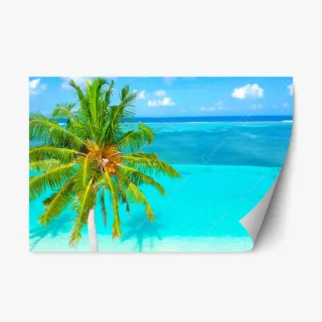 Sticker repositionnable évasion tropicale — lagon turquoise et palmier – Wallnifity®