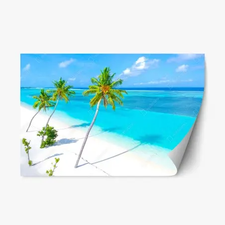 Sticker repositionnable évasion tropicale: palmiers et océan turquoise – Wallnifity®