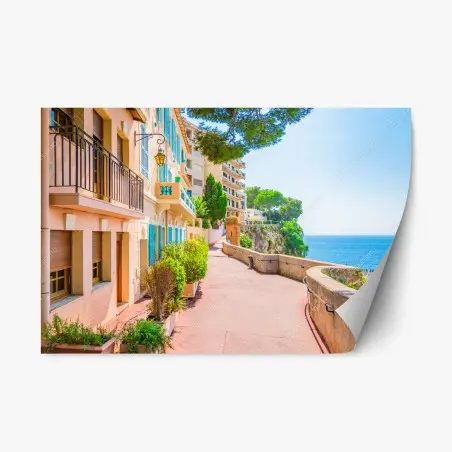 Sticker repositionnable balade côtière aux façades pastel – Wallnifity®