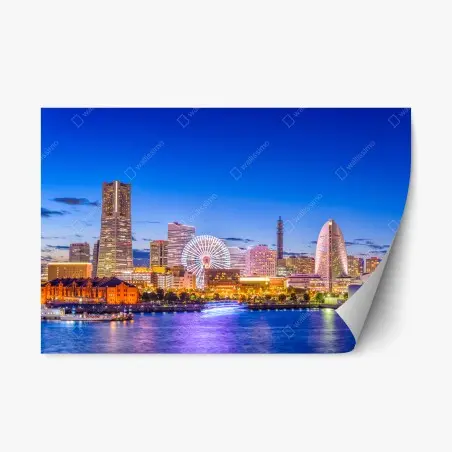 Sticker repositionnable coucher de soleil sur la baie de Yokohama – Wallnifity®